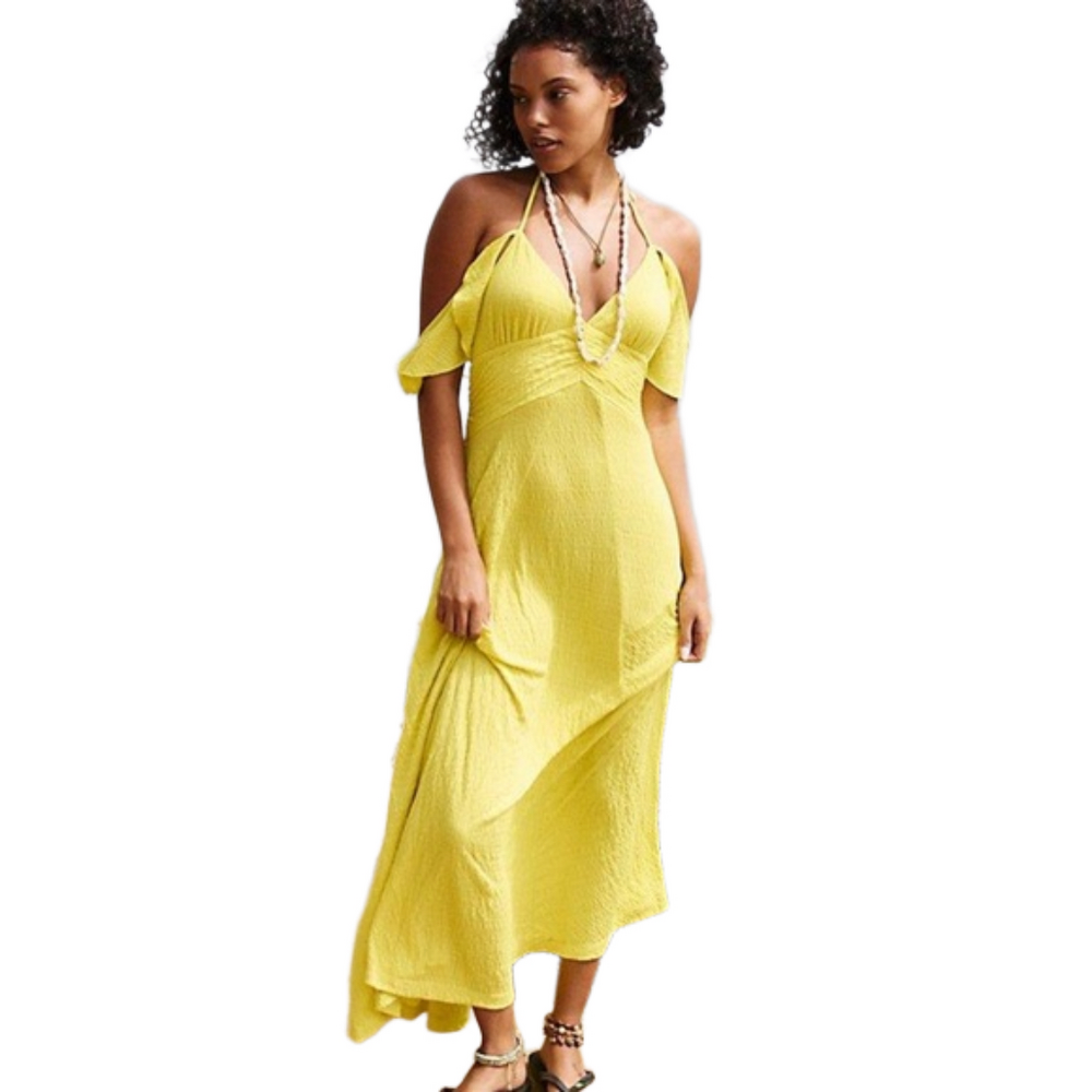 NWT Free People Louisa Strappy Back Yellow Maxi Dress